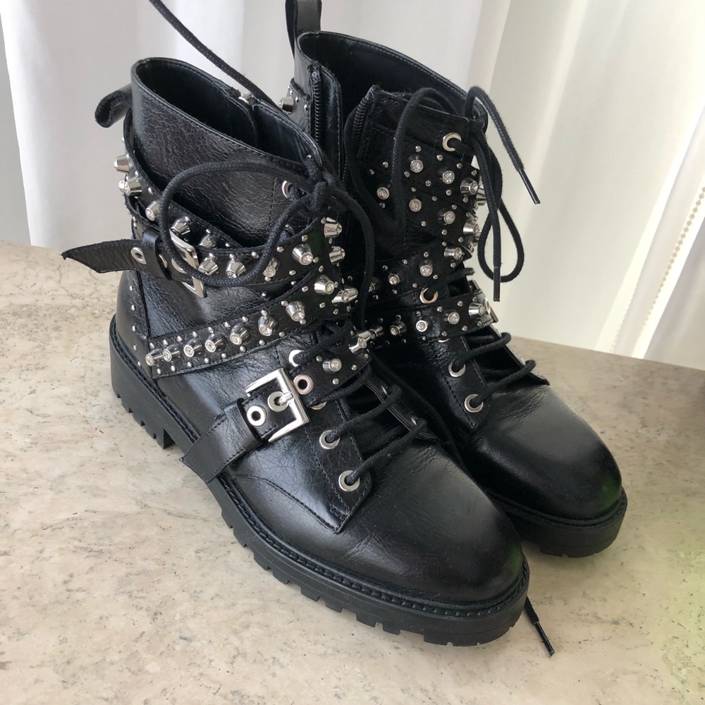 Embellished diamond lace combat boots